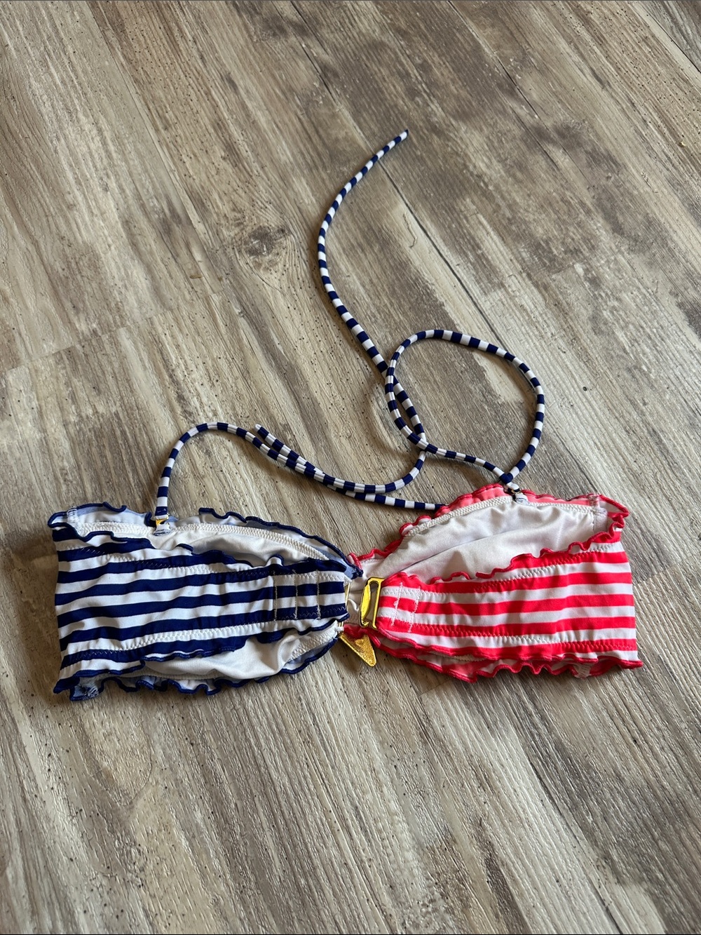 Victoria's Secret Pink and Navy Striped Bandeau Bikini Top with Rhinestone Star - Picture 3 of 4